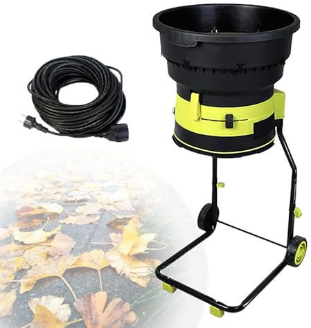 LwiftGal Electric Leaf Shredder 2500W with Wheels, 8000RPM Chippers, Funnel 54cm Diameter, Leaf Rake and Storage Bag for Garden Use, Composting 60mpowercord