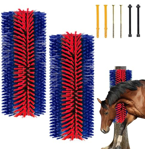 2 Pieza Cepillo Rascador Universal, Rascador Grande Para Ganado de Caballo, Rascador de Caballos para Massagem e Limpeza para Corrales, Establos o Exteriores((Rojo y Azul)
