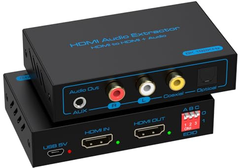 8K 60Hz HDMI Audio Extractor 4K 120Hz HDMI to Optical Coaxial AUX Converter Supports HDCP Digital DTS 5.1 EDID Management PCM 2.0 for Fire TV PS4 PS5 Xbox