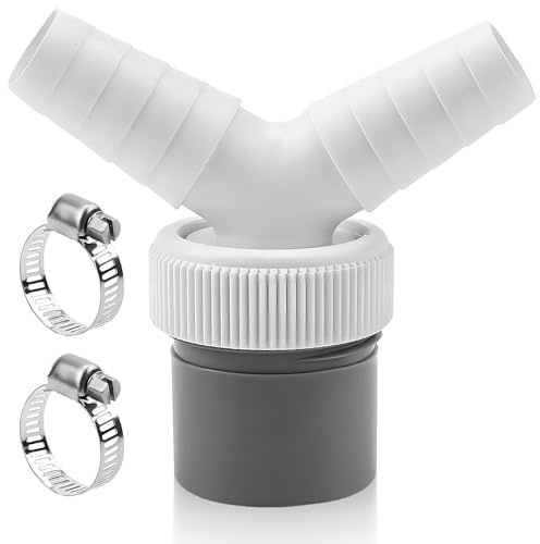 Washing Machine & Dishwasher Drain Adapter - Double Connection Pipe (19-24mm) with 2 Hose Clamps, Universal for Tumble Dryer, 40mm Outlet Input Connector