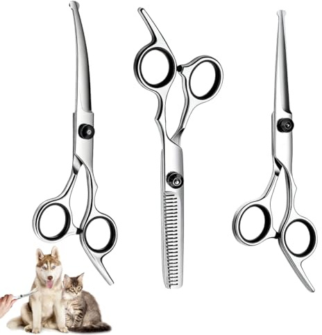 LACHT Tijeras Peluqueria Canina, Tijeras Curvas Para Mascotas, Tijeras Para Perros Y Gatos De Acero Inoxidable, Azul, Modernas, Tijeras De Adelgazamiento (B)