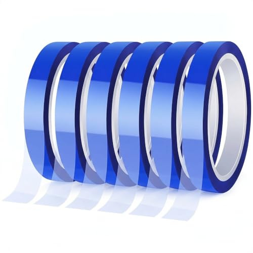 CM-UHNM Cinta adhesiva resistente al calor,6 rollos de cinta adhesiva de sublimación,10 mm x 33 m cinta de sublimación azul cinta aislante sin residuos para placas de circuito impreso e impresión