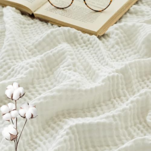 Generisch 100% Algodón Manta de Muselina para Cama Suave y Ligera Transpirable para Adultos, de Gasa, para Enfriamiento en Verano, para Sofás, Sofás, Decoración, para Todas las Estaciones (Blanco, 130
