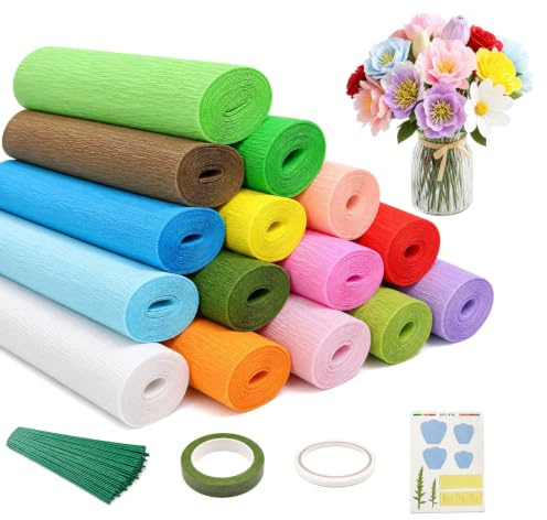 15 Rollen Krepppapier Pastell Crepes,Wasserfestes Floristenkrepp Elastisch | Bunt Seidenpapier, für Maibaum DIY Blumen Dekoration