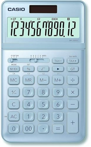 CASIO Tischrechner JW-200SC, 12-stellig, in stylischen Farben, Steuerberechnung, Solar-/Batteriebetrieb, 1.1 x 10.9 x 18.4 cm