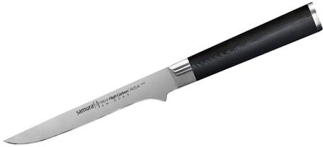 SAMURA MO-V Profi Ausbeinmesser Ultra-scharf, groß und flexibel, aus japanisch AUS 8 Edelstahl, 16,5 cm Klinge, mit G10 Handgriff aus Carbon, Filetiermesser, gebogen