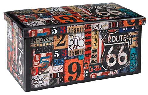 Bonlife Folding Storage Ottoman Bench,Footstool for Living Room Organiser,Colorful Faux Leather Collapsible Large Kids Toy Box with Lids,76x38x38cm