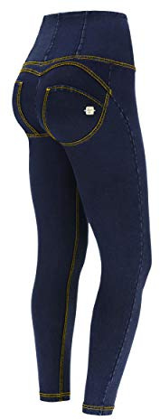 FREDDY - WR.up® 7/8 Superskinny Hög Midja Modelleringseffekt, Mörka jeans-gula sömmar, S