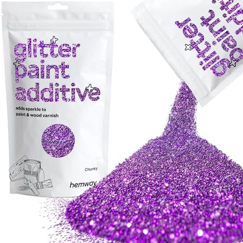 Hemway Glitter Paint Additive - Purple | Chunky Metallic Flakes for Adding Sparkle to Paints & Wood Varnish | Add to Emulsion, Acrylic & Latex for Indoor Sparkly Walls | 100 g