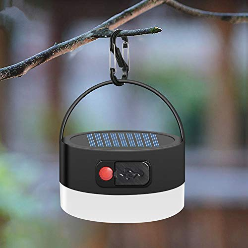 Sunboia Linterna solar para camping, luz LED recargable por USB, 4 modos de iluminación, lámpara de emergencia para senderismo, camping, emergencias, cortes