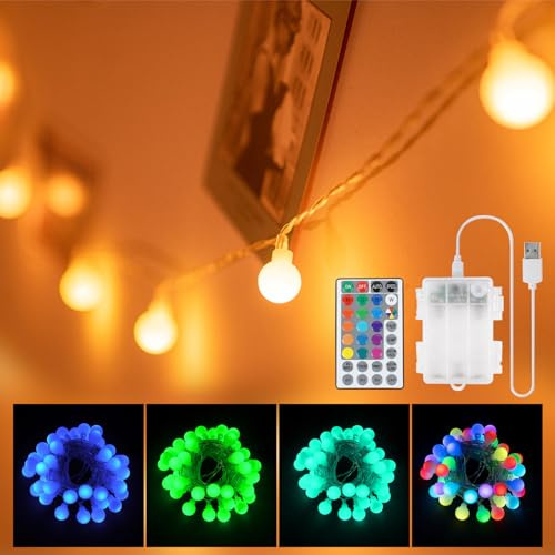StarryEver 40 LED Lichterkette Batterie & USB, 6M 25 Farben RGBWW Globe Lichterketten Außen/Innen mit Fernbedienung Timer, Kugel Lichterkette für Weihnachten Garten Zimmer Kinderzimmer Klassenzimmer