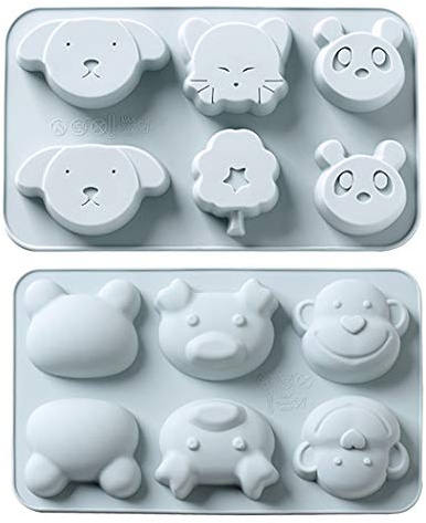 2 pièces Silicone Moules, 6 cavités Forêt Animal Séries Silicone Moluds pour Faire des gateaux, Chocolat, Biscuit, Glaçons, Gelée Pudding pour Complément alimentaire pour enfants, DIY Fait main Savon