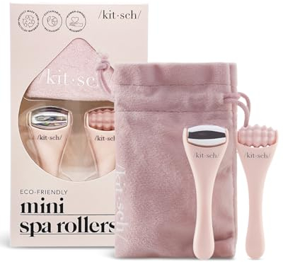 Kitsch Mini Rullo Viso & Rullo Ghiaccio Set Cura della Pelle Donna – Massaggiatore Viso per Occhi Gonfi, Terapia Fredda, Drenaggio Linfatico, Regalo Self Care Donna & Uomo – Blush