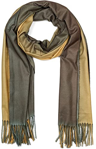 styleBREAKER Damen Schal Ombré Farbverlauf 2-Tone | 192x69 cm Maß, 9 cm lange Fransen an den Enden, weiches Winter-Tuch, vielseitig als warme Schulter-Stola nutzbar.