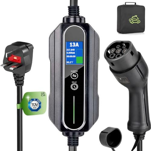 Portable Type 2 Charging Cable UK 3 pin 5M Timing Delay 1-12Hours Adjustable Current 6/8/10/13 A,IP65 Max Waterproof level Ev Charging cable Ev Charger Type 2 with Bag