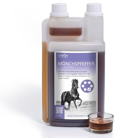 STRÖH Mönchspfeffer flüssig für Pferde - Kräuter Balancesaft - 1L | Für Wohlbefinden im Hormonhaushalt beim Pferd - Für Stuten, Hengste & hengstige Wallache - Hohe Akzeptanz - Made in Germany