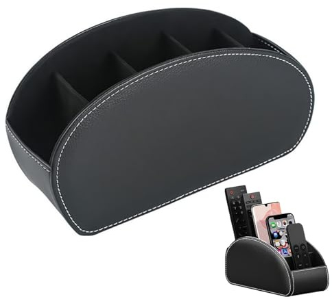 SOONHUA Fernbedienungshalter, PU-Leder, multifunktionaler Organizer mit 5 Fächern, Fernbedienung, Schreibtisch-Organizer-Box für TV-Fernbedienungen, Bleistifte, Make-up-Pinsel