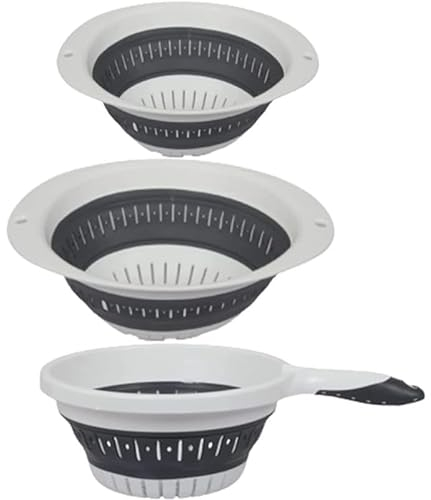 Aspect Collapsible Colander with Handle - Silicone Kitchen Strainer with Sturdy Plastic Base - Space Saving & Folding Strainer for Washing Veges & Fruits - Best for Rinse or Draining (3 Mix)
