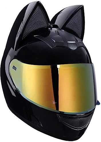 Full Face Motorradhelme mit Katze Ohren Adult Flip up Visiere Motocross Helm Vollvisierhelm Motorrad-Crash Helmet Leichtbau DOT/ECE Certified 19,M