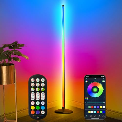 KingSom Lampada da Terra LED,Lampada Angolare RGBW,Lampada da Terra Smart con Telecomando e Bluetooth APP, 16 Milioni Colori, Musica Sincronizzazione e Timer, Lampada Moderna da Terra