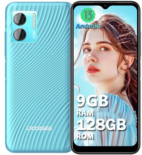 DOOGEE N50S Telephone Portable [2024], 9GB RAM + 128GB ROM Android 13 Smartphone, 20MP Caméra, Octa-Core, Écran 6.52” HD+, 4200mAh, Dual SIM 4G/Widevine L1/Face ID/OTG/GPS/3.5mm Jack - Bleu