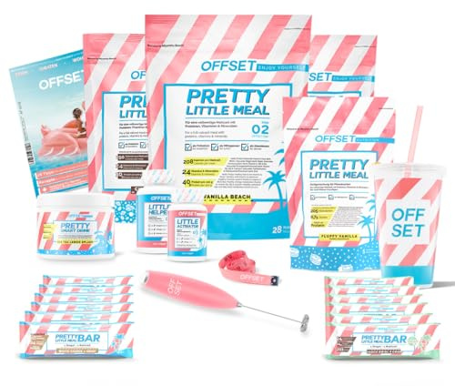 OFFSET Nutrition Abnehm Set Vanilla Mix [FÜR 50 TAGE] - inkl. ERNÄHRUNGSPLAN | Nur 250 KCAL pro Mahlzeit | Mit Abnehm Shake, Proteinriegel & Sättigungskapseln | Mahlzeitersatz
