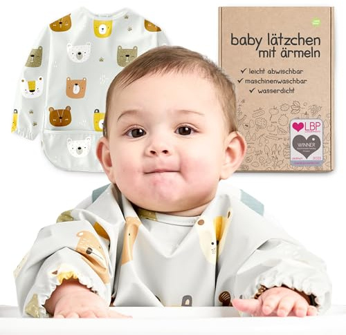 Nombear Baby Lätzchen mit Ärmeln für BLW (6 bis 24 Monate), 1 Packung