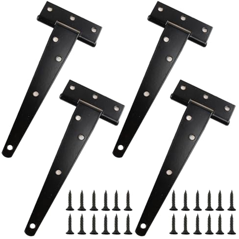 15,2 cm T-Riemen-Scharniere, 4 Stück, schwarz, schwere T-Riemen-Scharniere, Torscharniere für Holzzäune, Hoftür, Scheunentortore, geschmiedet rostfrei