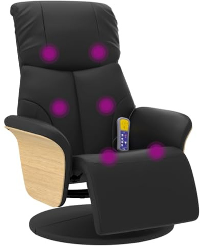 vidaXL Massagesessel mit Fußteil Schwarz Kunstleder