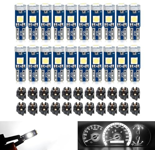 dawfall 20 PCS Automobile T5 LED Instrument Light Set, 3030-3SMD High-brightness Chipset with Twist Lock Holder, A/C Light Gear Shift Light Digital Clearly Indicator Bulb, Universal for Cars (White)