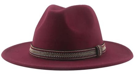 SOYNIA Fedora Trilby Filzhut Hut Hüte Für Frauen Fedoras Filzhut Fester Freizeithut Damenhut Herrenkappen Panamaband 52–54 cm (Kinder) Weinrot