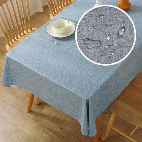 WUBAYI Table Cloth PVC Plastic Wipe Clean Tablecloth Rectangular Kitchen Table Cover Protector Waterproof Oil Resistant 200 x 140 cm Suitable for Kitchen Picnic Outdoor Indoor (Grey Blue)