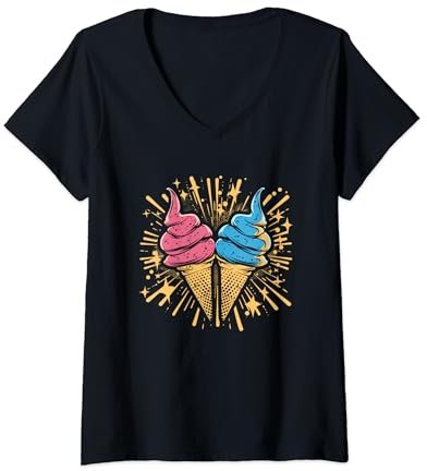 Femme Crème glacée Cartoon Look T-Shirt avec Col en V