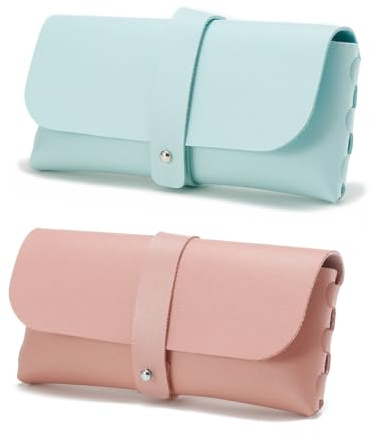 WHGHNCQ 2 Stück Brillenetui, Weiches PU Leder Brillentasche Tragbar für Damen und Männer, Schutzhülle (Stil B, Grün + Rosa, 168*76 mm)