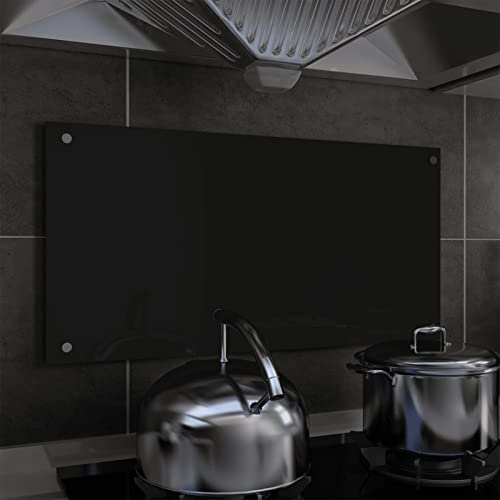 ARKEM Kitchen Backsplash Black 80x40 cm Tempered Glass,Tempered Glass Splashback for Kitchen, Toughened Glass Heat Resistant Splashbacks for Cookers - Pre-Drilled Holes with Fixing