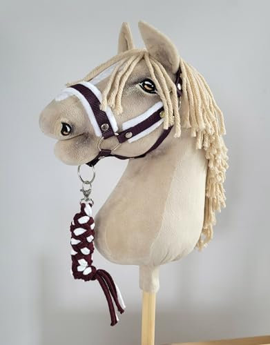 Hobby Horse Set Halfter A3 mit weißem Fell + Lanyard - Weiß und Pflaume Kein Pferd im Lieferumfang enthalten