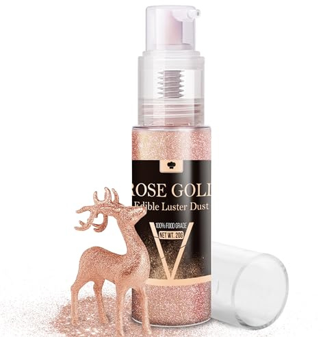Essbarer Glitzer Spray Set - 20g Lebensmittel Glitzer Glitzerstaub für Getränke, Champagner, Kuchen - Essbarer Metallisch Lebensmittelfarbe Pulver zum Cocktails, Wein, Likör, Backen, Torten (Roségold)