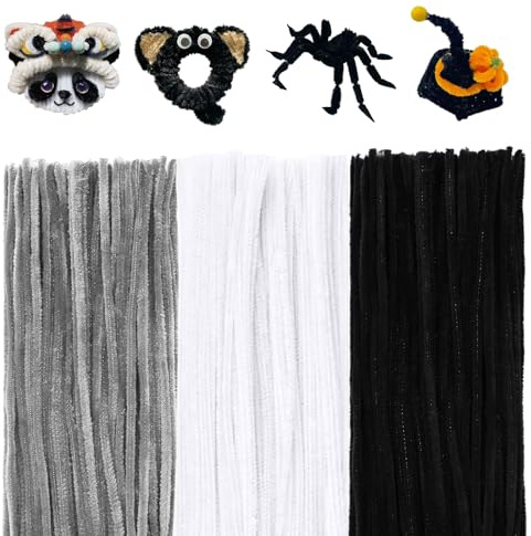 MIYUANNGKJ 300 Skt Pfeifenreiniger, Schwarz, Weiß und Grau Pfeifenputzer | Biegeplüsch Basteldraht 30cm Pfeifenreiniger Chenilledraht Pfeiffendraht für Kreative DIY-Projekte und Basteldeko für Kinder
