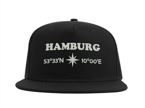Lauthings Hamburg Coordinates Germany Snapback Cap bestickt Fullcap Herren Mütze schwarz, Schwarz , Einheitsgröße