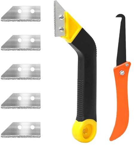 Pro Grout Removal Tool, Grouting Tool with 5 Pieces Extra Replacement Accessories, Grouting Rake Tile Grout Hand Saw Angled Grouting Clean Remover for Tile Cleaning