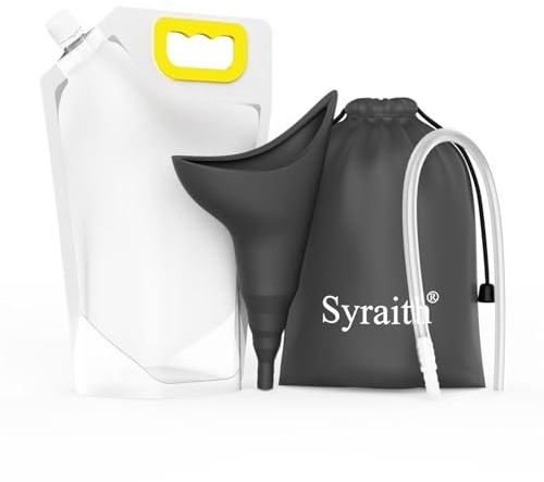 Syraith Orinatoio Portatile Donna, Riutilizzabile Imbuto per Pipi Donna, da Donna in Piedi o accovacciato urinatoio con Tubo di Collegamento e Sacchetto di Raccolta 1500ml, Adatto per Viaggi (Nero)