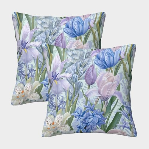 KWPGMDRY Bauernhaus-Kissenbezug 2er-Pack 50x50cm Für Landhaus-Dekoration,modernes Sofa,Tulpen Deko-Kissenbezug,Sofa-Bett,Lilien, Hyazinthen Deko-Kissenbezug,Dekoration