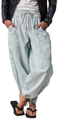 Kedera Women's Baggy Barrel Jeans Wide Leg Boyfriend Low Rise Elastic Waist Denim Pants Y2K Trousers, Blue, S