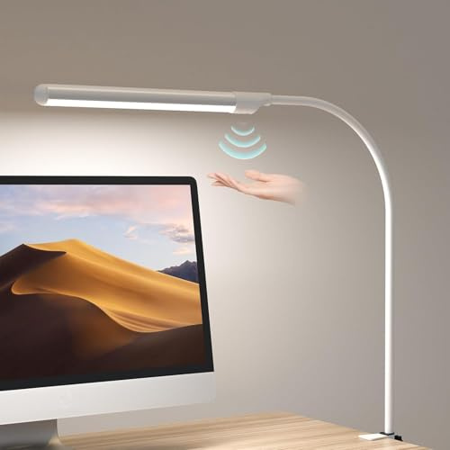 SIBI LIGHTING Schreibtischlampe LED Dimmbar, 220V Tageslichtlampe mit Gestensteuerung, Klemmbar Schwanenhals Schreibtisch Lampe für Homeoffice, Arbeit, Studium, Lesen, 500lm, 6,5W