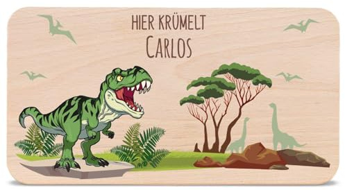 GRAVURZEILE - Bedrucktes Frühstücksbrettchen aus Holz - T-Rex Design - Personalisiert mit Namen - Lebensmittelechter umweltfreundlich zertifizierter Druck (GreenGuard Gold) - Farbe: Grün