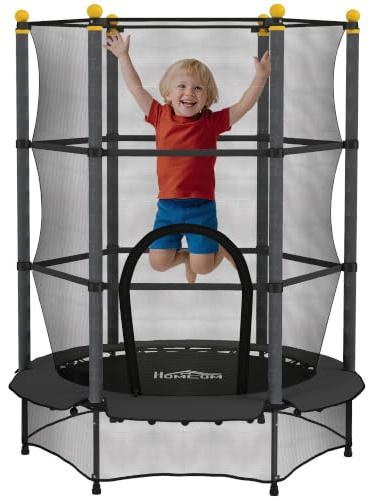 HOMCOM Kindertrampolin Ø140 cm, Trampolin mit Sicherheitsnetz, Randabdeckung, Gartentrampolin für Kinder 3-10 Jahre, bis 50 kg belastbar