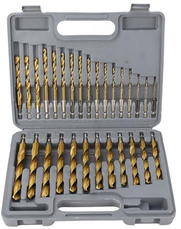 Juego de Puntas de Taladro en Espiral, Brocas de Impacto de Vástago Hexagonal HSS Recubiertas de Ti con Anillos de Límite para Madera, Metal y Plástico