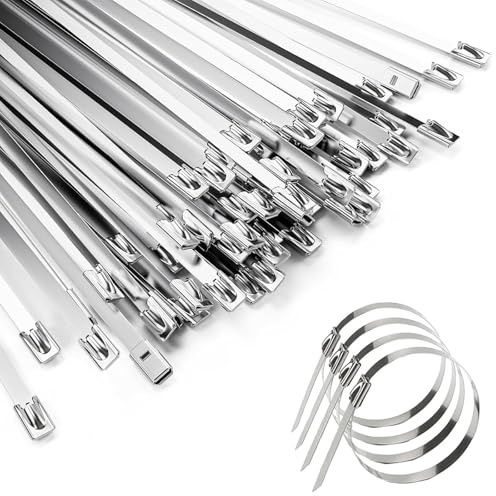 Metal Zip Ties 40pcs Stainless Steel Cable Ties, Silver Zip Ties Heavy Duty Self Locking Tensile Strength Suitable for Home Office Garage Workshop(7.9 x 150mm)
