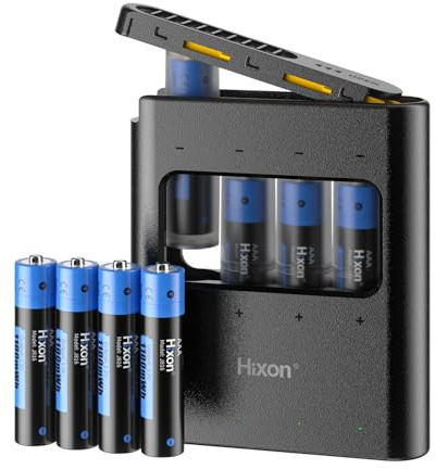 Hixon Wiederaufladbarer AAA Li-Ion Akku, Lithium AAA ACCU 1,5V 1100mWh, 8 Pack Wiederaufladbare AAA Lithium Akkus mit Ultradünnem Ladegerät