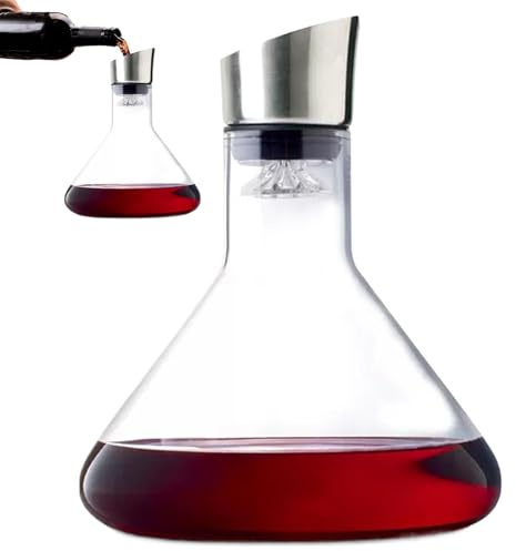 Wein Dekanter Kristallglas Weinbelüfter Weinkaraffe mit Eingebautem Aerator Belüften und Filtern - 1500ml Dekanter Rotwein, Tropffreies Eingießen Dekantierer, Ausgießer, Geschenk für Weinliebhaber